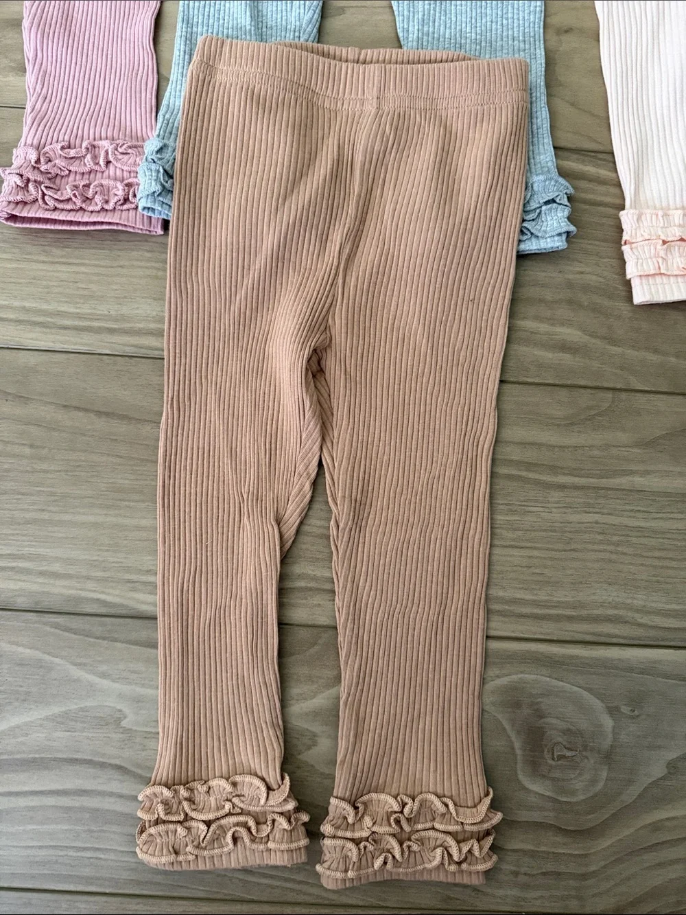 Ribbed Ruffle Hem Kids Leggings - Pink, Gray, Cream, Brown